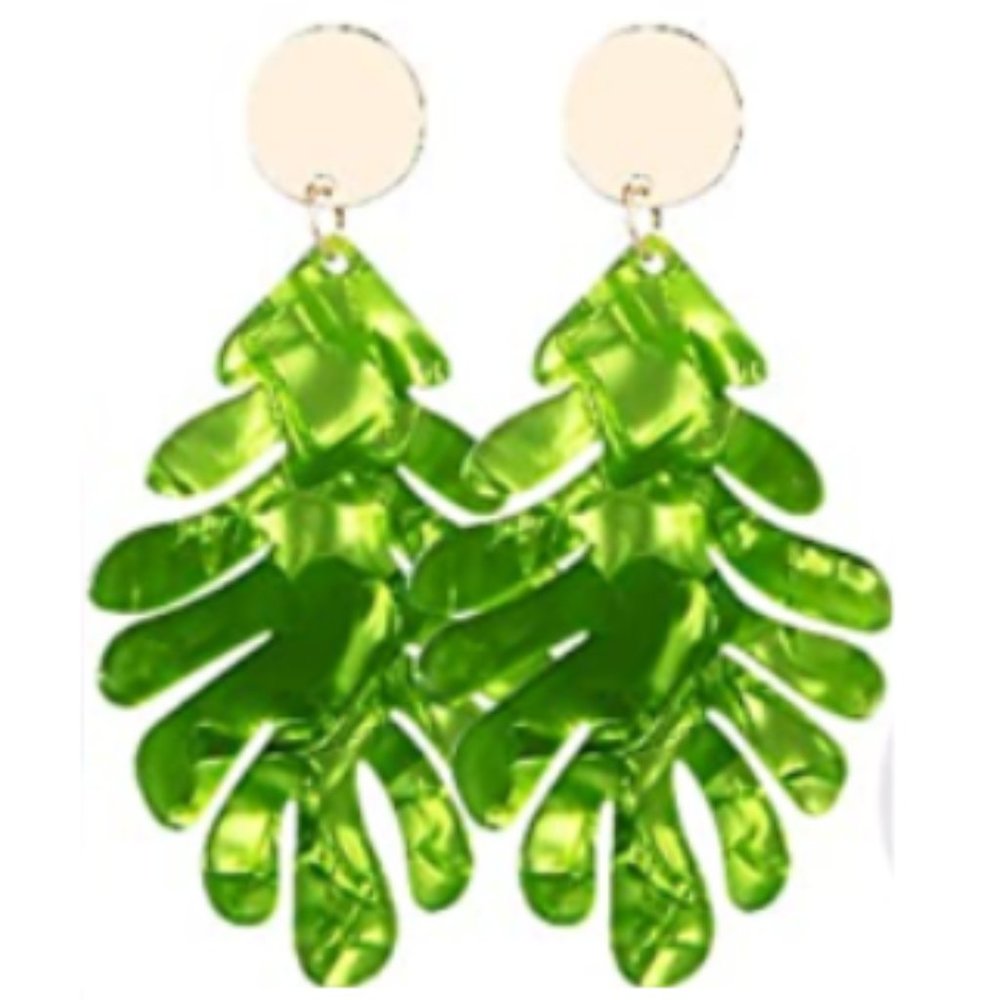 Green & Gold Leaf Acrylic Earrings